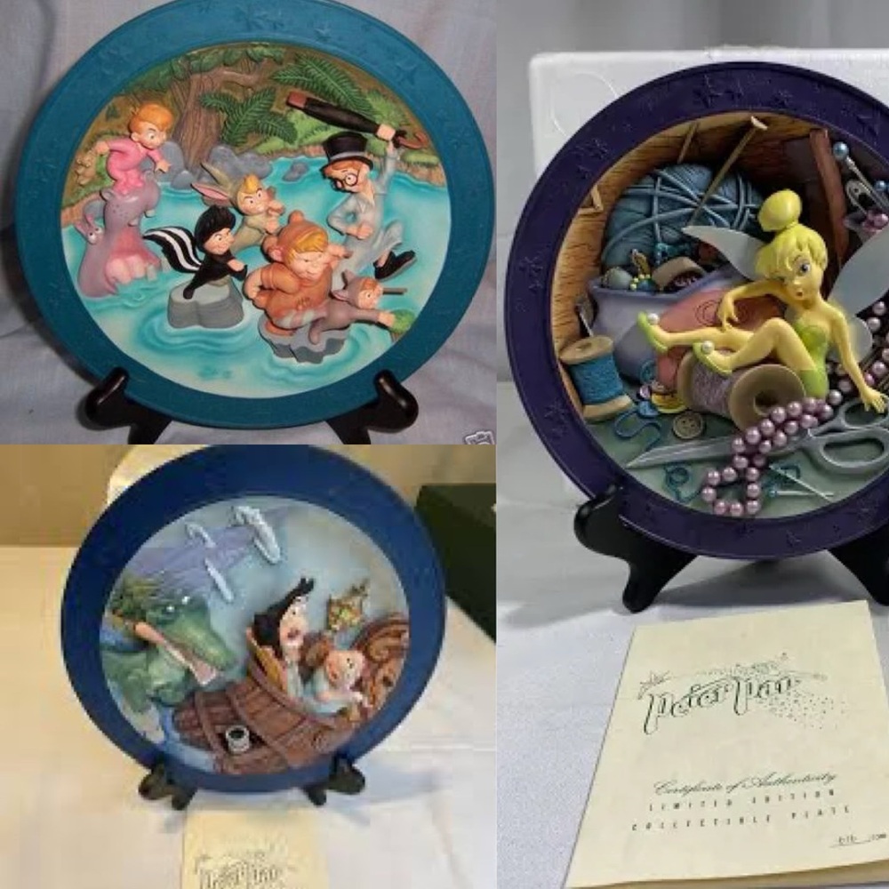 🧚‍♀️ Disney Peter Pan 3D Collector Plates TinkerBell Lost Boys Captain Hook